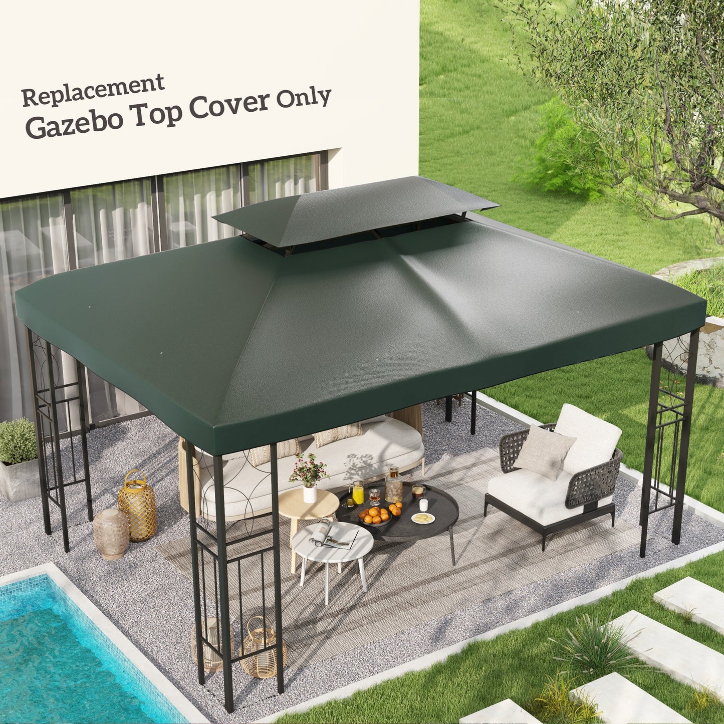 غطاء بديل لمظلة Gazebo مقاس 3 × 4 أمتار من Outsunny، غطاء علوي مكون من طبقتين للسقف ومظلة واقية من الأشعة فوق البنفسجية للحديقة والفناء الخارجي، رمادي غامق (الغطاء العلوي فقط)