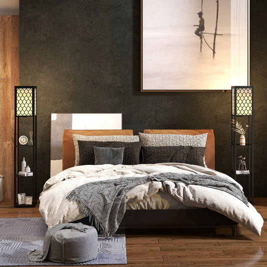 HOMCOM Three-Shelf Standing Lamps Set of 2 - Black