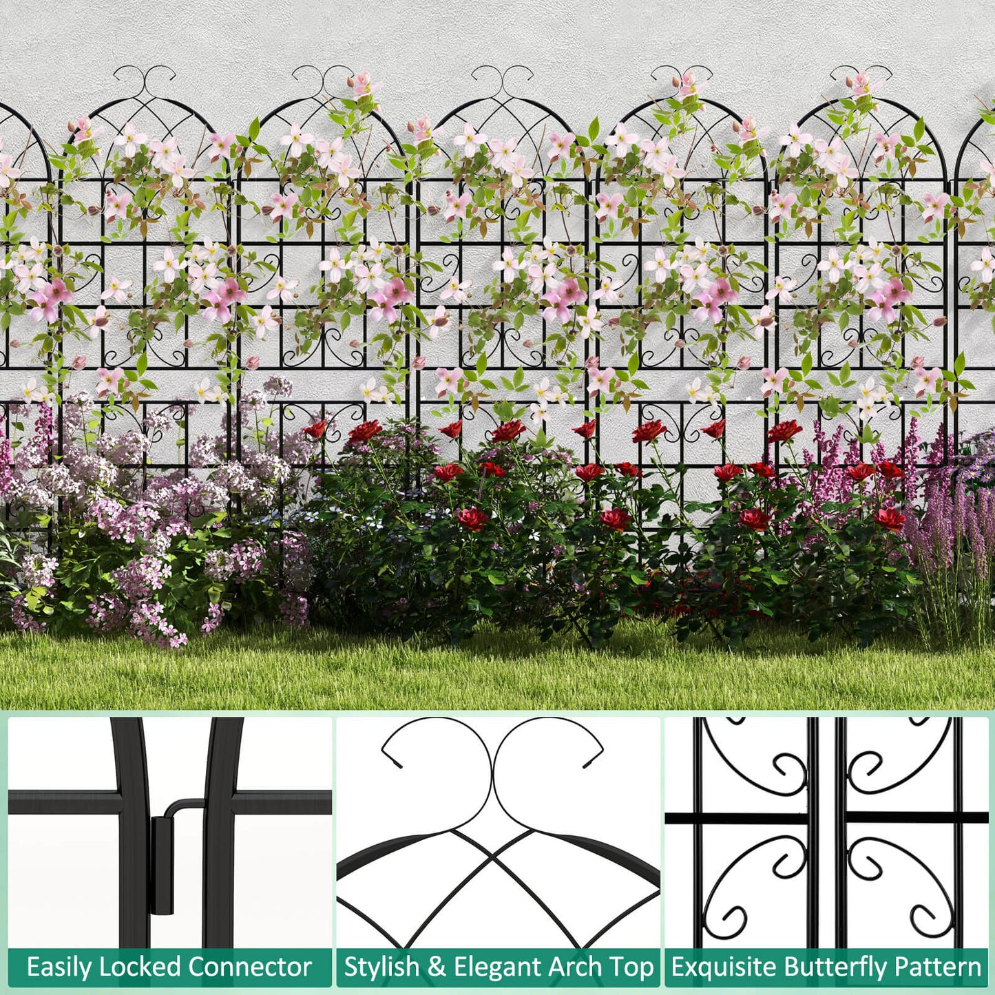 2/4 Pack 180 cm x 50 cm Metal Garden Trellis Decorative for Climbing Plants-2 Pack