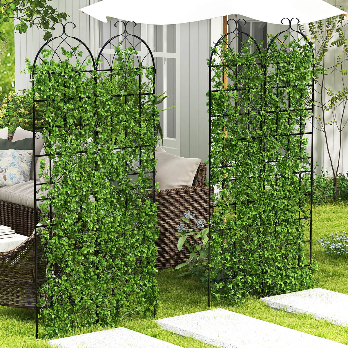 2 Pack 220 x 50 cm Metal Garden Trellis for Climbing Plants-Black