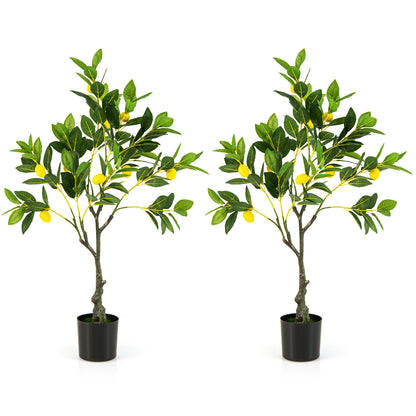 2 Pack 80cm Fake Lemon Plant with Lemon Fruits and Cement Pot