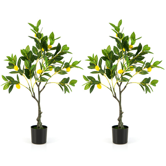2 Pack 80cm Fake Lemon Plant with Lemon Fruits and Cement Pot