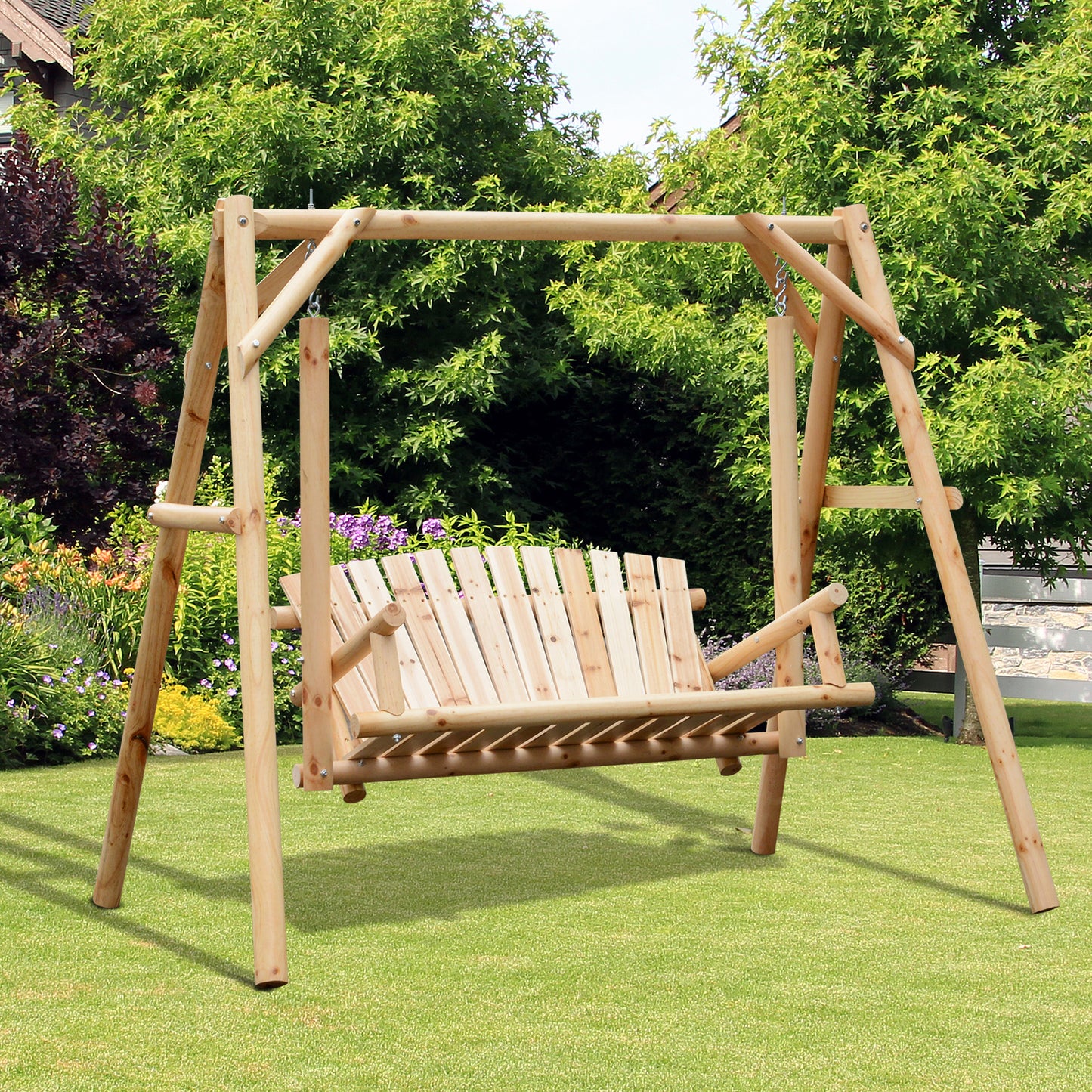 Outsunny Outdoor 2 Seater Swing Chair Modrzewiowy Huśtawka ogrodowa Siedzisko hamakowe na werandę