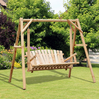 Outsunny Outdoor 2 Seater Swing Chair Modrzewiowy Huśtawka ogrodowa Siedzisko hamakowe na werandę