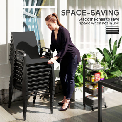 Outsunny 8 Seater Garden Dining Set with Stacking Chairs, Rectangular Tempered Glass Top, Garden Furniture Set, Outdoor Dining Table and Chairs for Patio, Balcony, Poolside, Black
