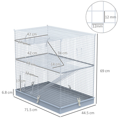 PawHut 3-Level Metal Hamster Cage Platform Feeding Habitat Easy Clip Base Ladder, Grey