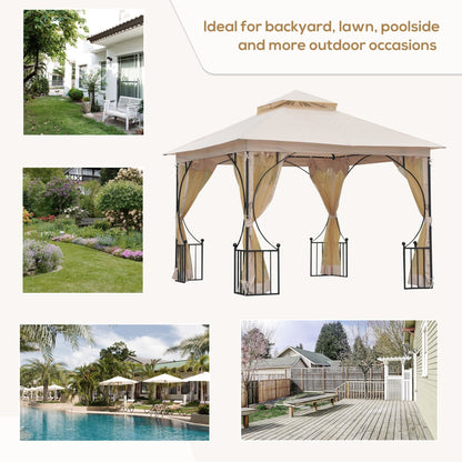 3 x 3 M Garden Gazebo Patio Party Tent Shelter Outdoor Canopy Double Tier Sun Shade Metal Frame Beige