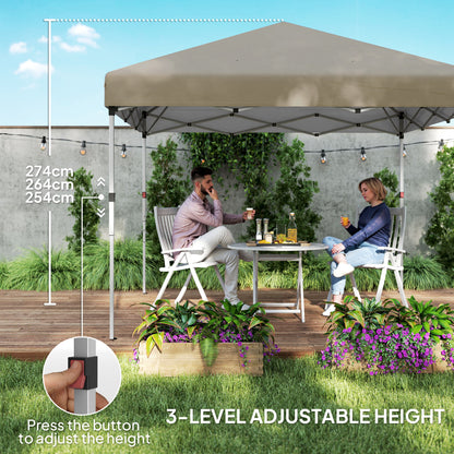Outsunny 3 x 3 (M) Pop Up Altana, UPF 30+ z 2 ścianami bocznymi, workami na ciężarki na nogi i torbą na kółkach, namiot imprezowy z regulacją wysokości, schronienie na imprezy do ogrodu, na patio, khaki