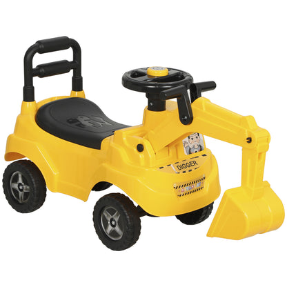 AIYAPLAY Ride On Tractor Digger, Toddler Excavator Toy Car with Adjustable Bucket, Horn, Under Seat Storage for Ages 1-3 Y Yellow