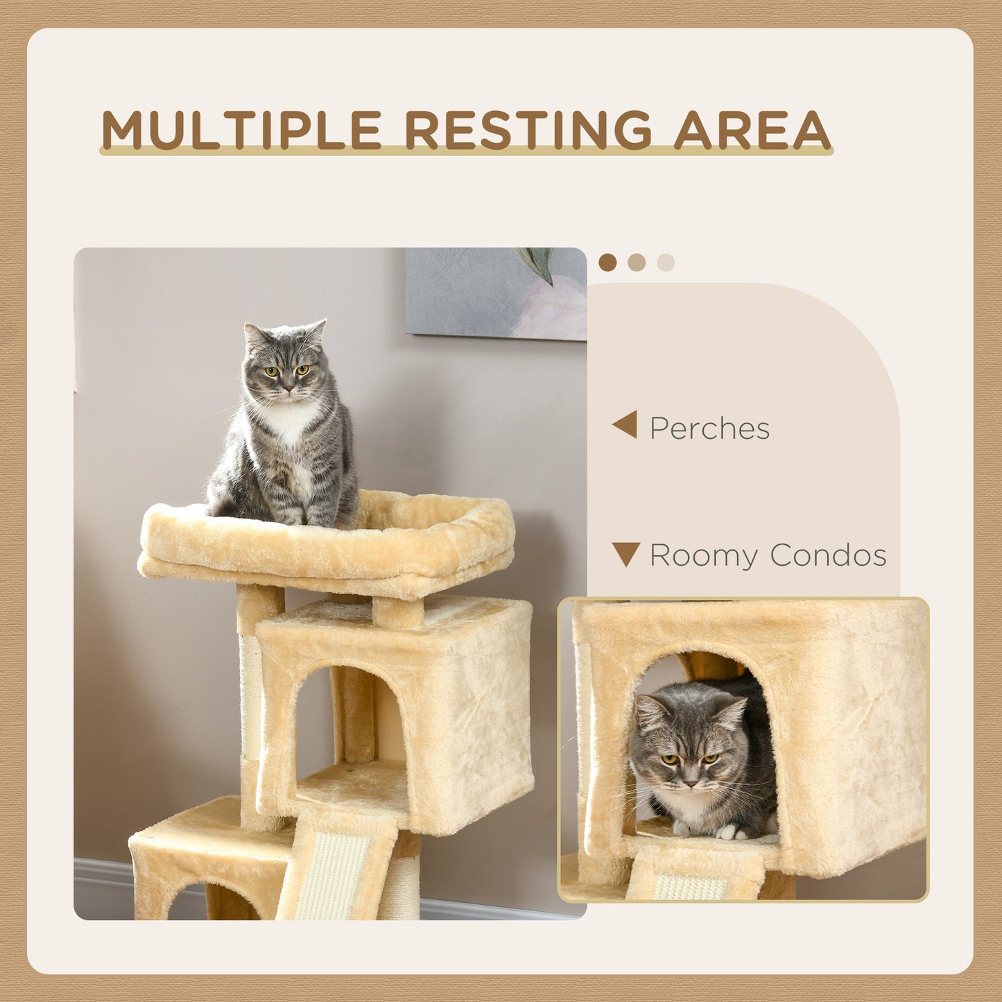 PawHut Sisal Cat Rest & Play Activity Tree w/ 2 House Cream White