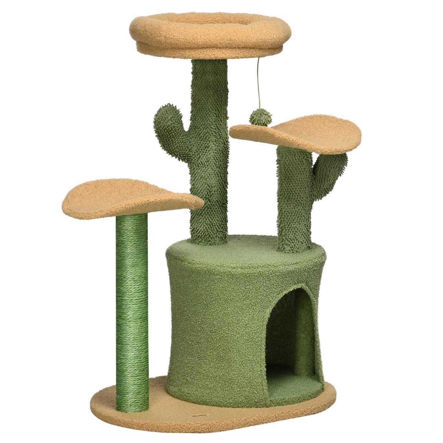 PawHut Multi Level Cat Tree, with Scratching Post, Toy Ball, Cat House, Bed - Green