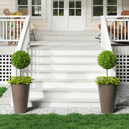 Tall Round Planter Set of 2 with Removable Inner Bucket and Drainage Holes-Brown