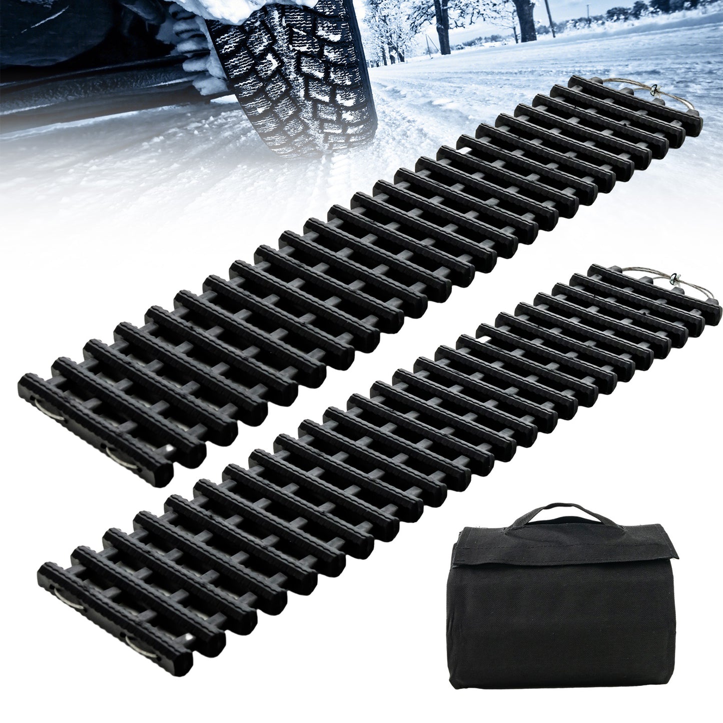 2 Pack Tire Traction Mats Portable TPR Recovery Track Pad with Bag-L