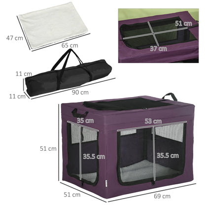 PawHut Dog Carrier Bag Portable Cat Carrier Foldable Dog Bag for Miniature and Small Dogs, 69 x 51 x 51 cm, Purple