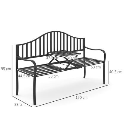 Outsunny Outdoor Metal Frame Bench Patio Park Garden Seating Chair with Foldable Middle Table