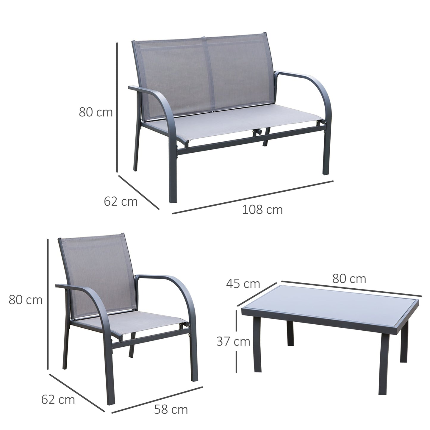 Outsunny Four-Piece Minimal Garden Patio Set - Grey