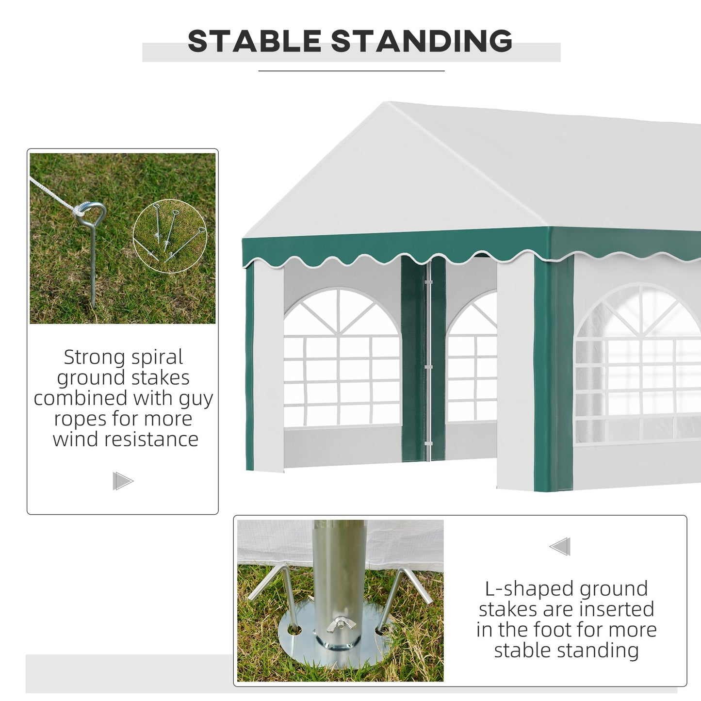 6 x 4m Garden Gazebo with Sides, Galvanised Marquee Party Tent with Six Windows and Double Doors, for Parties, Wedding and Events