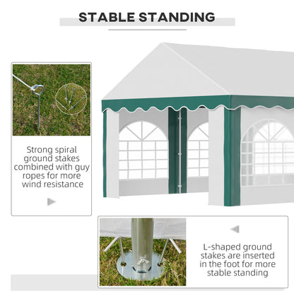 6 x 4m Garden Gazebo with Sides, Galvanised Marquee Party Tent with Six Windows and Double Doors, for Parties, Wedding and Events