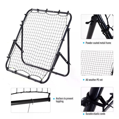 HOMCOM Adjustable Rebounder Net Kickback Target Goal for Teens Adults Training, Black