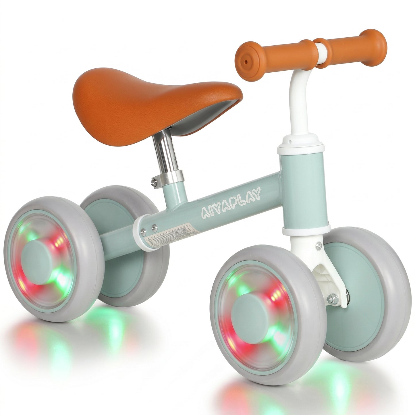 AIYAPLAY Baby Balance Bike for 1-2 Years Old, Light-up Toddler Balance Bike with Adjustable Seat, 4 Silent EVA Wheels, Green