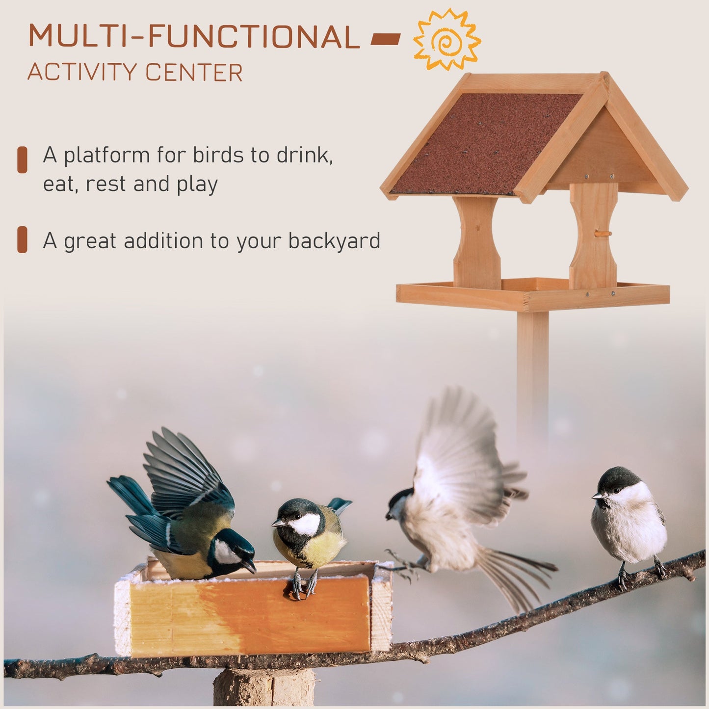 PawHut Wooden Bird Table Wild Bird Feeding Station Freestanding Feeder for Garden Outdoor 55 x 55 x 144cm