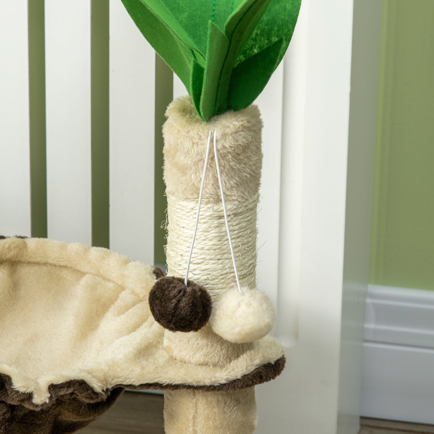 PawHut 68cm Cat Tree, Coconut Tree Shaped Kitty Activity Center with Hammock, Cat Tower with Sisal Scratching Post, Beige