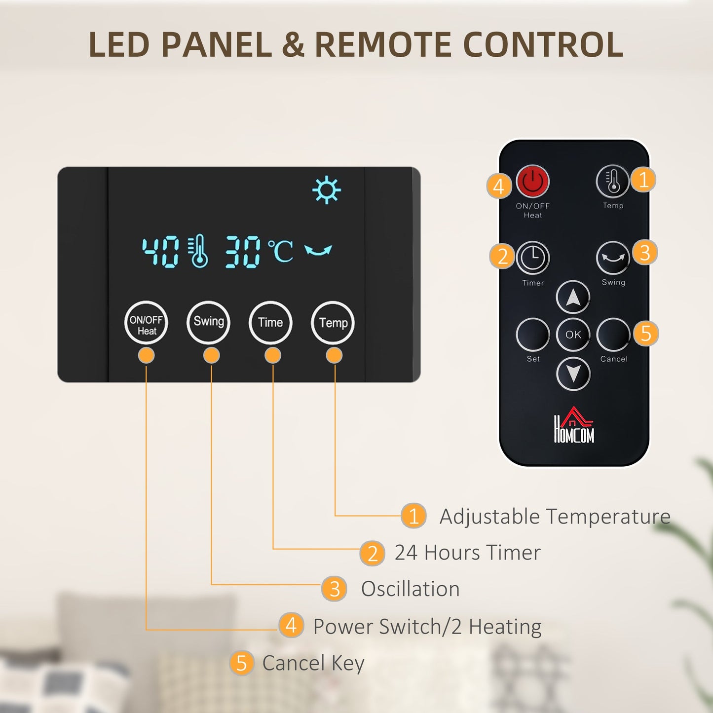 HOMCOM 2000W Wall Mounted Heater, 18-45√Ç¬∞C Temperature, Black