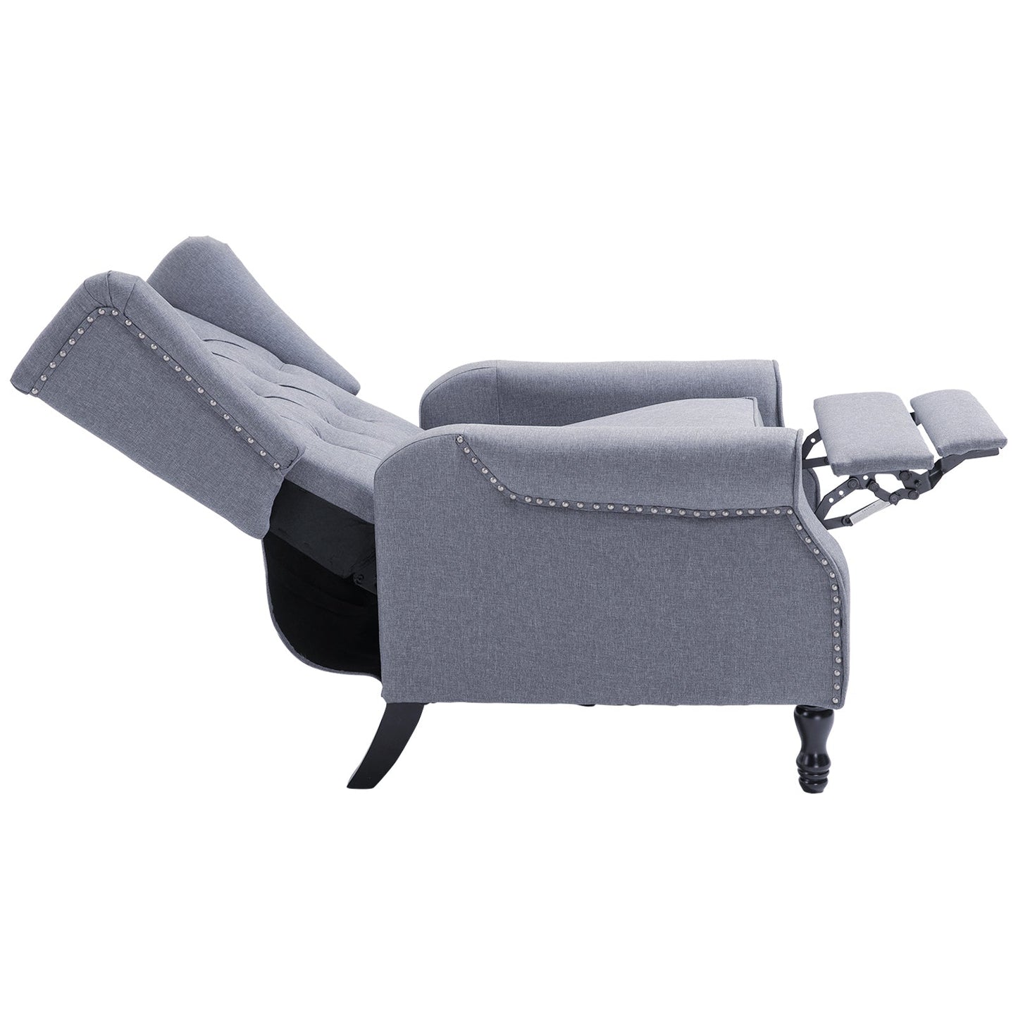 Retro Style Recliner Armchair for Living Room, Reclining Chair, Wingback Chair with Button Tufted Back and Footrest, Light Grey