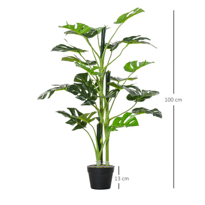 Outsunny 100cm/3.3FT Artificial Monstera Tree Decorative Cheese Plant 21 Leaves with Nursery Pot, Fake Tropical Palm Tree for Indoor Outdoor DÃ©cor, Set of 2