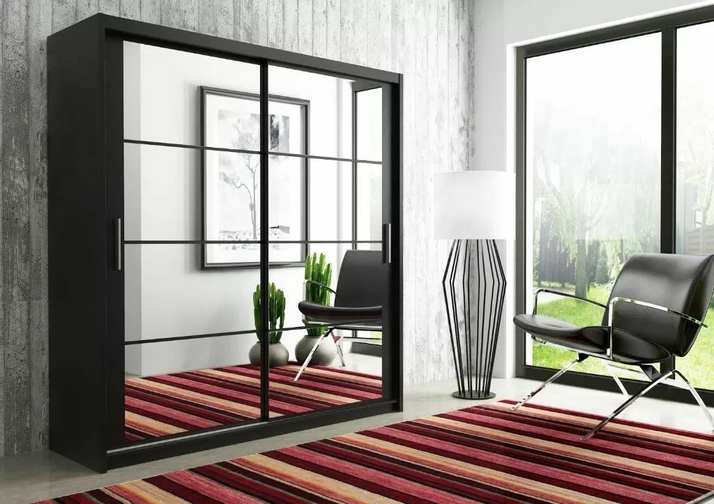 Deltum Sliding Door Wardrobe - Black, White, Grey