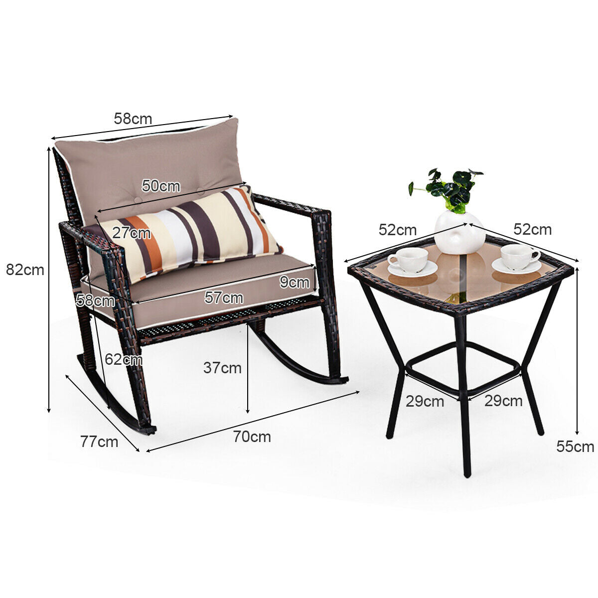 3pcs Rattan Garden Bistro Set-Gray