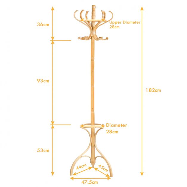 Practical Birch Coat Stand with 360°Rotating Top Tier for Hat &amp; Jacket Oak
