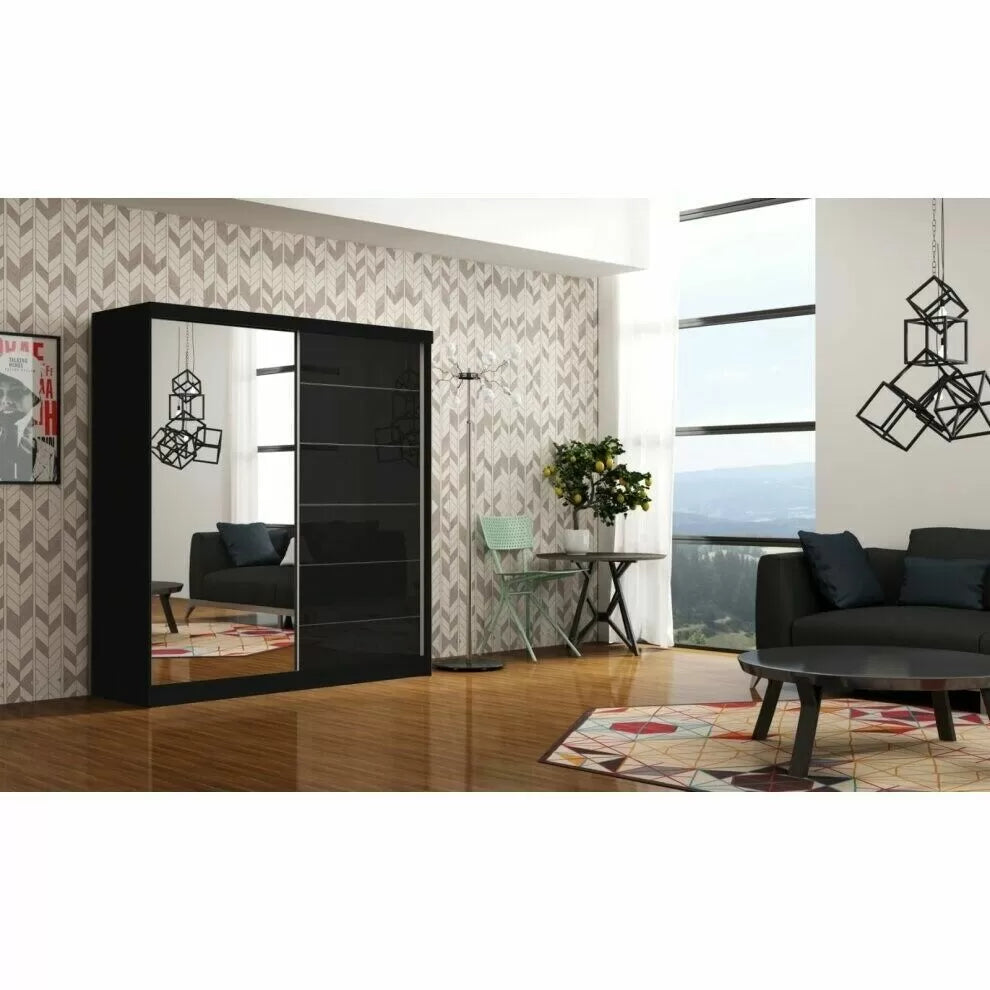 Infinite Black High Gloss Sliding Door Wardrobe - 150cm and 180cm