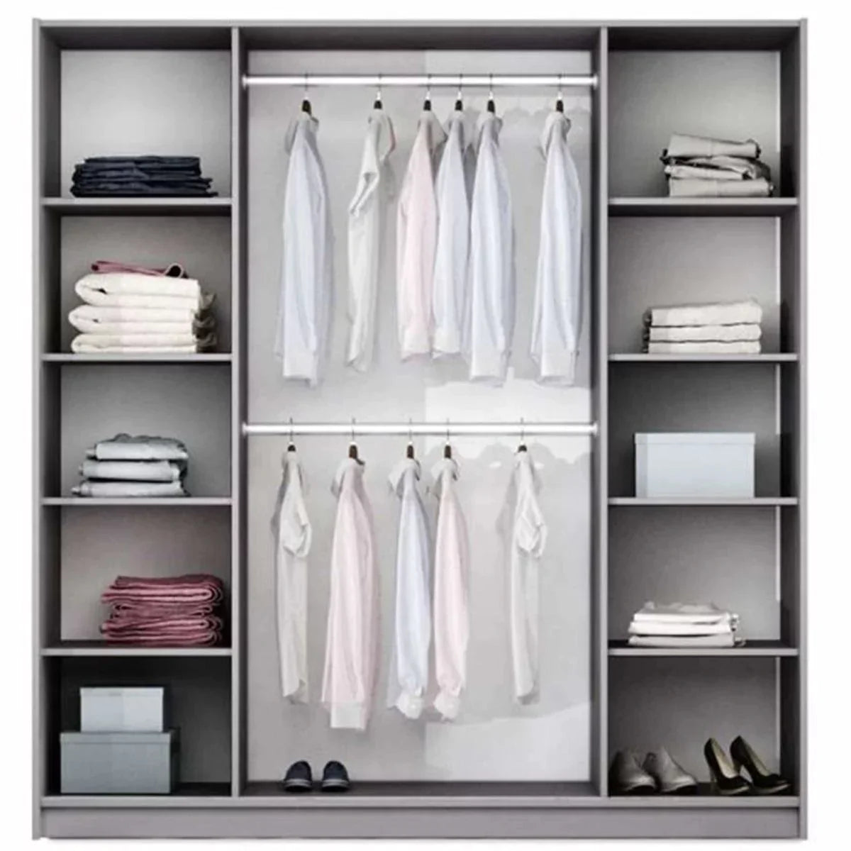 Kirklees Swinging Doors Wardrobe with Mirror - 210 Lava Grey