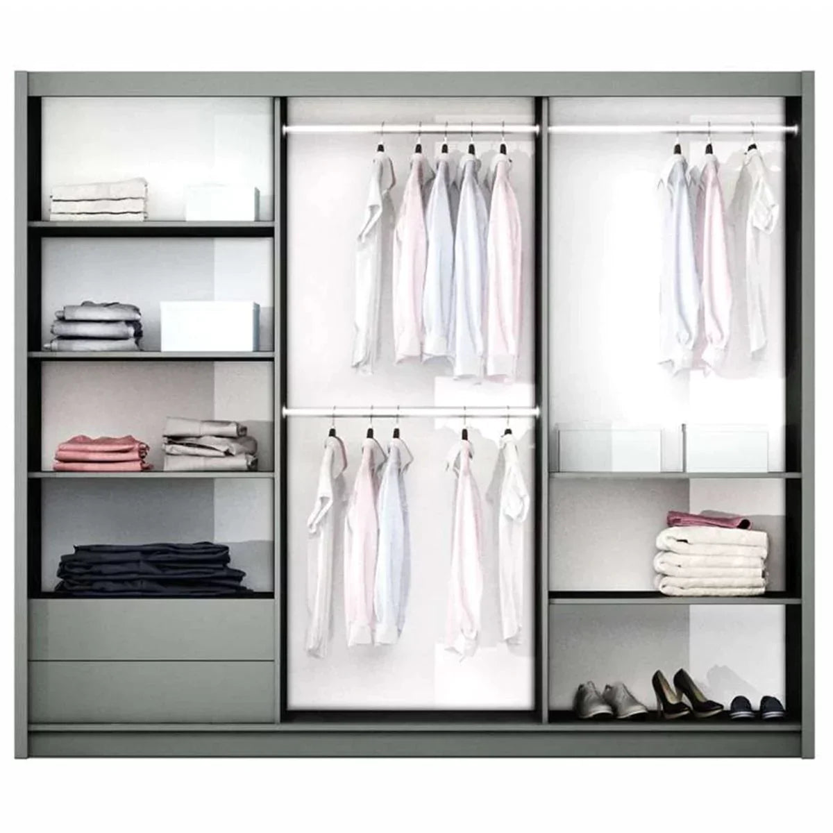 Oldham Sliding Door 250 Wardrobe with Mirror - White