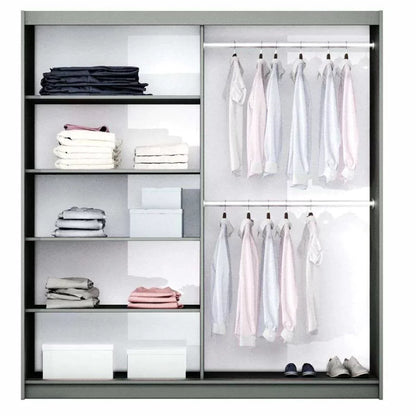 Oldham Sliding Mirror Door 200cm Wardrobe - Grey, White