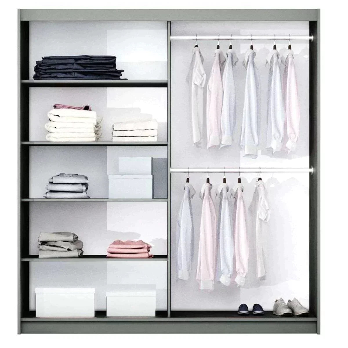 Oldham Sliding Mirror Door 150cm Wardrobe - White, Grey