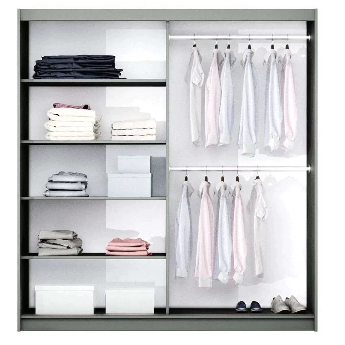 Oldham Sliding Mirror Door 200cm Wardrobe - White, Grey