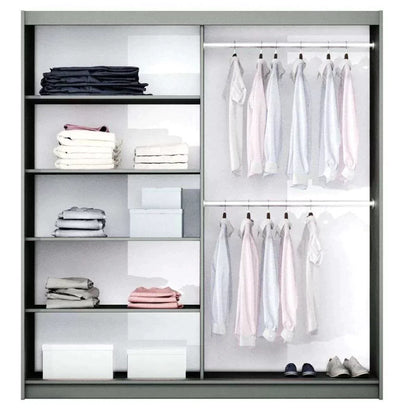 Oldham Sliding Mirror Door 200cm Wardrobe - White, Grey