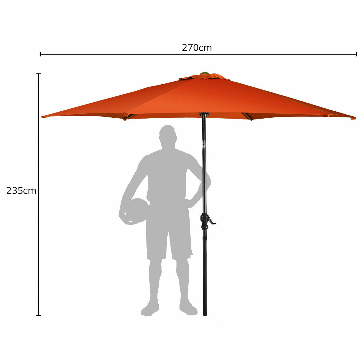 2.7m Garden Parasol with Crank-Orange