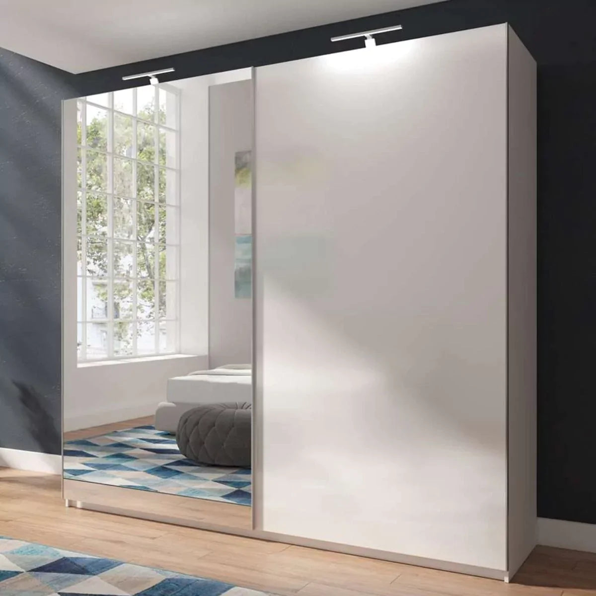 Morocco 2 Sliding Door Mirror High Gloss Wardrobe - 220cm