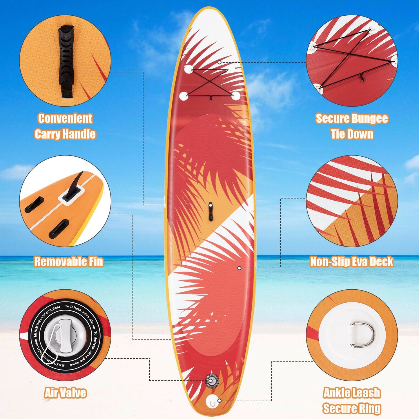 11FT Inflatable Stand Up Paddle Board Adjustable Non-Slip Deck