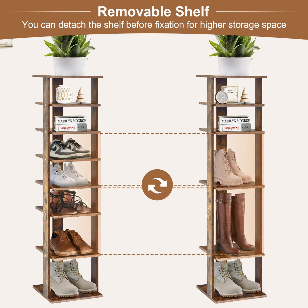 Wooden Vertical Shoe Rack with 7 Shelves-Brown