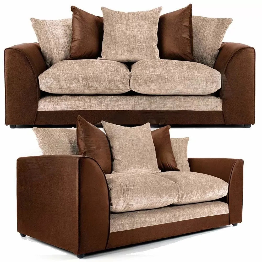 Aruba Fabric 3 Seater and 2 Seater Sofa Set - Brown and Beige