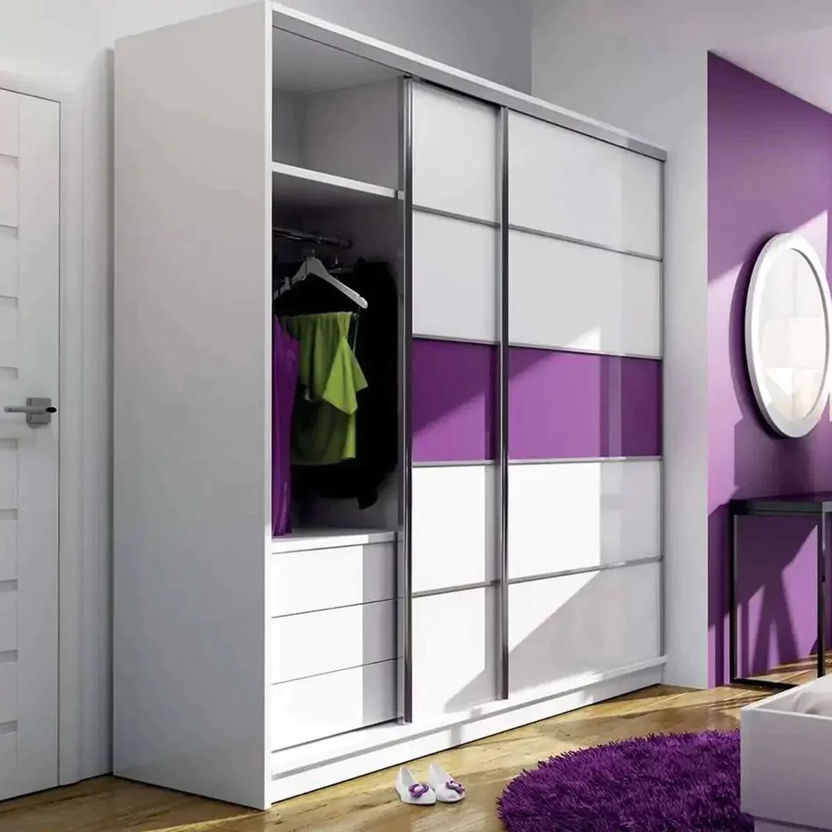 Dublin 2 Sliding Door 226cm Wardrobe White with Black Stripe