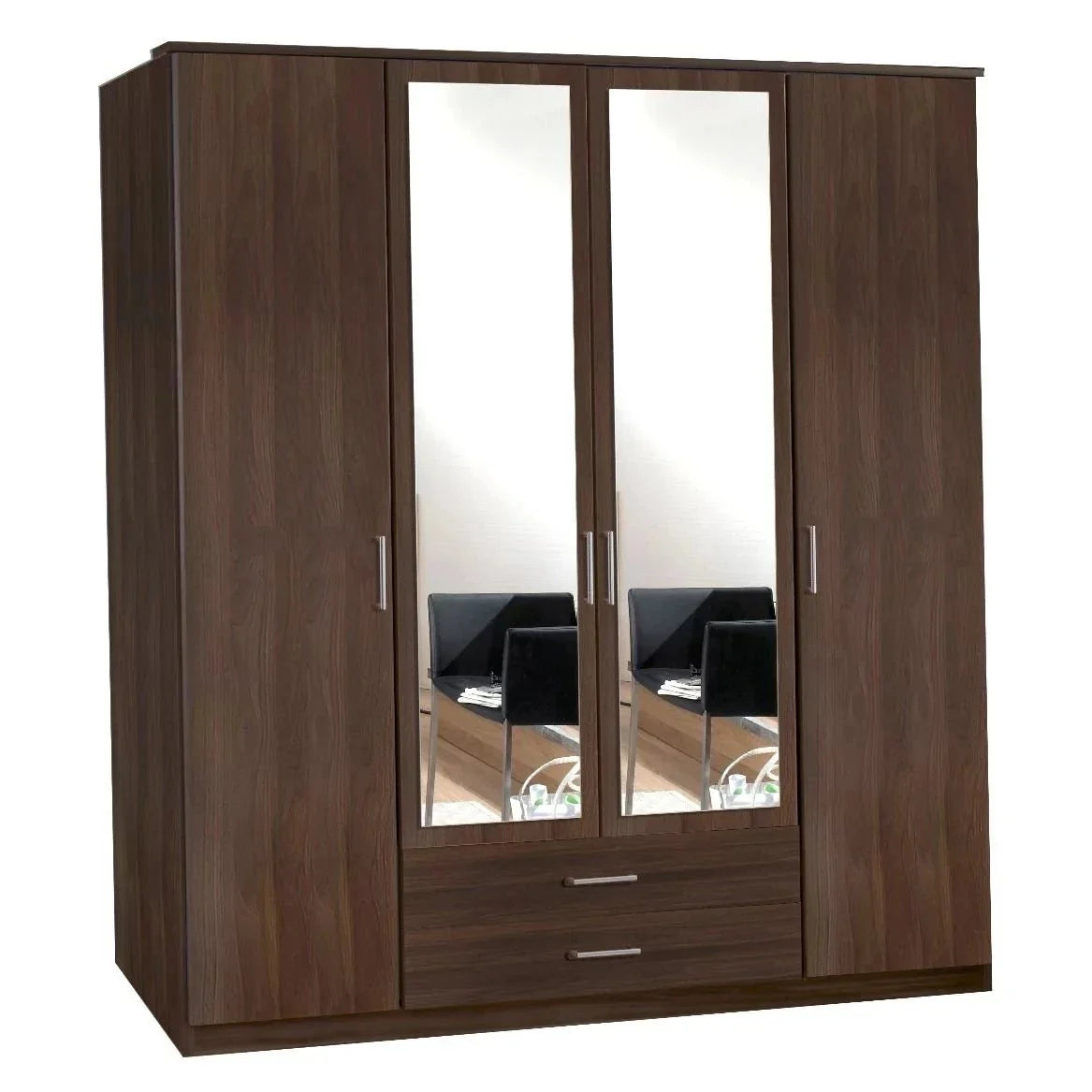 Oscar 4 Door 2 Drawer Mirrored Wardrobe - Oak or Walnut