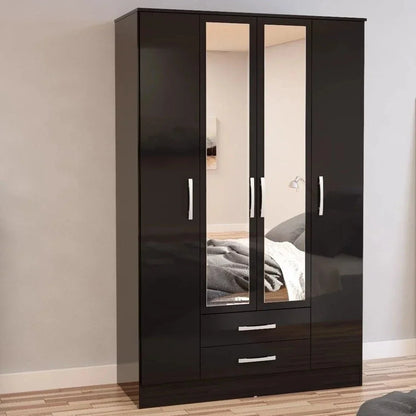 Lynx 4 Door 2 Drawer Mirrored Wardrobe - Black