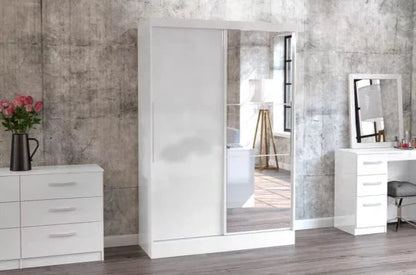 Lynx 2 Door Mirrored Sliding Wardrobe - White