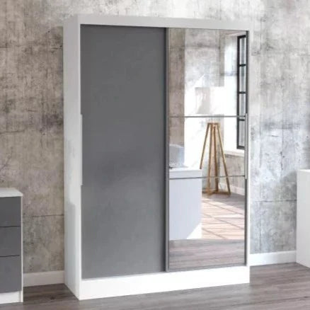 Lynx 2 Door Mirrored Sliding Wardrobe - White and Grey