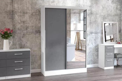 Lynx 2 Door Mirrored Sliding Wardrobe - White and Grey